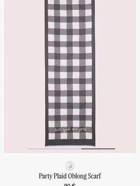 Kate Spade New York Party Plaid Oblong Scarf Black White Gingham Sheer logo